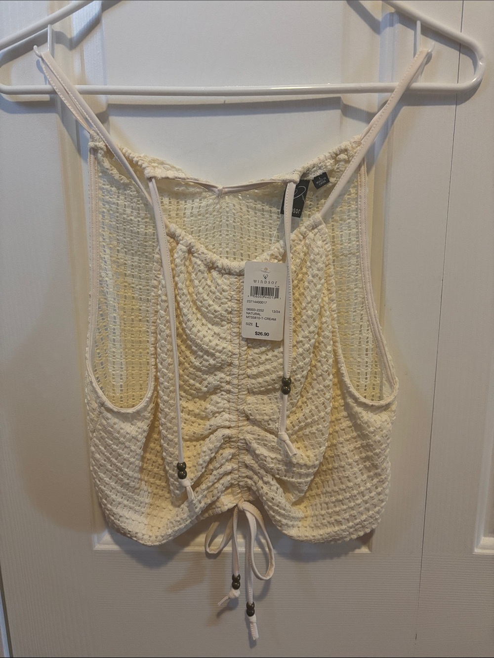 Windsor Cream Waffle-Knit Drawstring Camisole Crop Top
